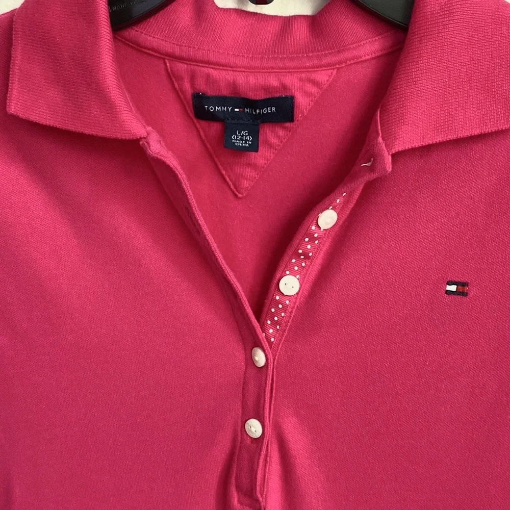 TOMMY HILFIGER Girls Pink Collared Drop-Waist Pleated Polo Dress Sz L (12-14) - Picture 2 of 6